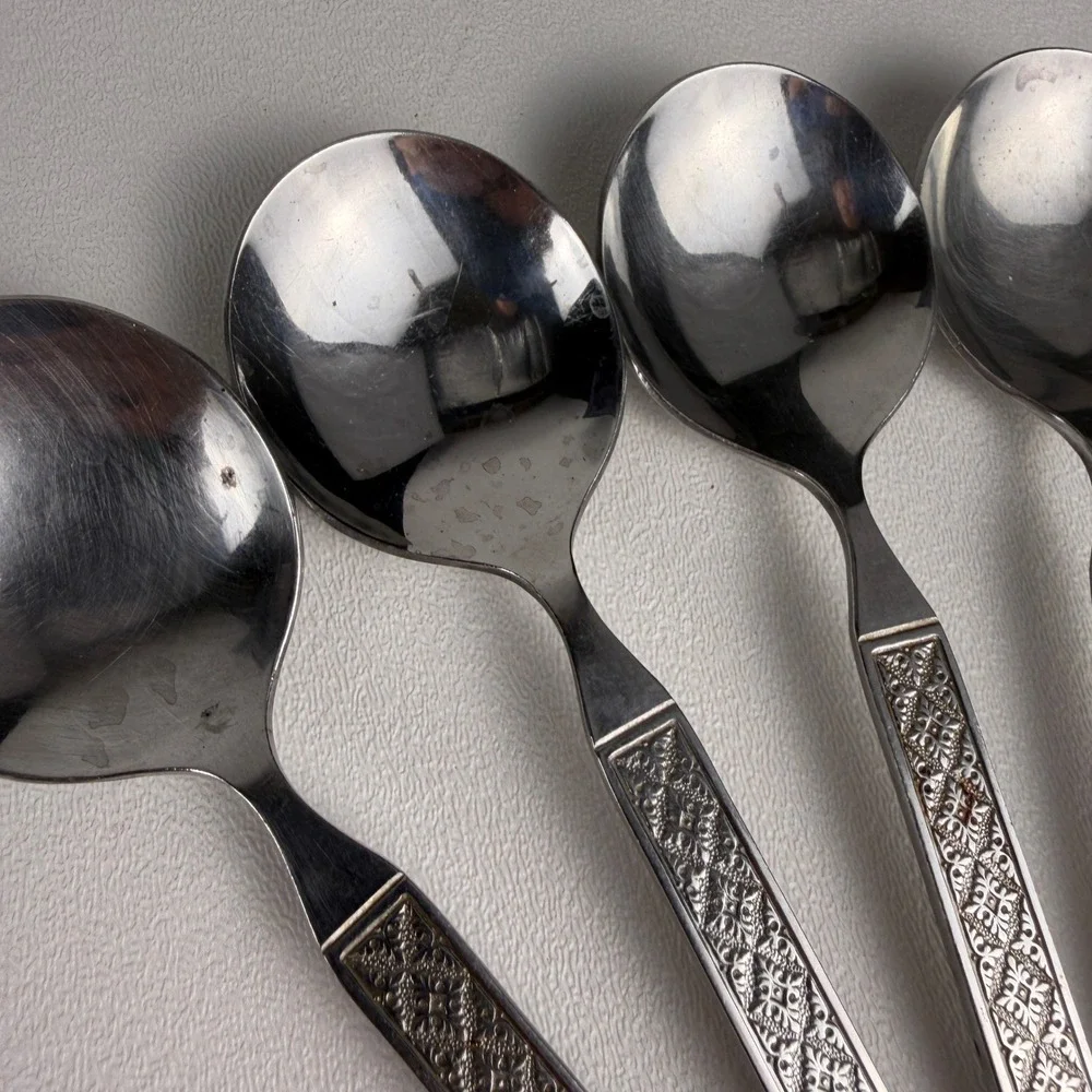 Rogers International Soup Spoons Vogue Pattern Stainless Steel Set of 6 Vintage